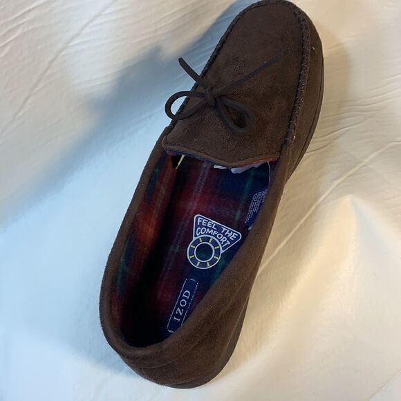 Izod Mens Slippers 100% Polyester Feel The Comfort XXL  Brown Home Holidays New - Picture 5 of 7